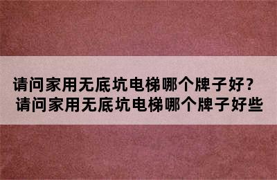 请问家用无底坑电梯哪个牌子好？ 请问家用无底坑电梯哪个牌子好些